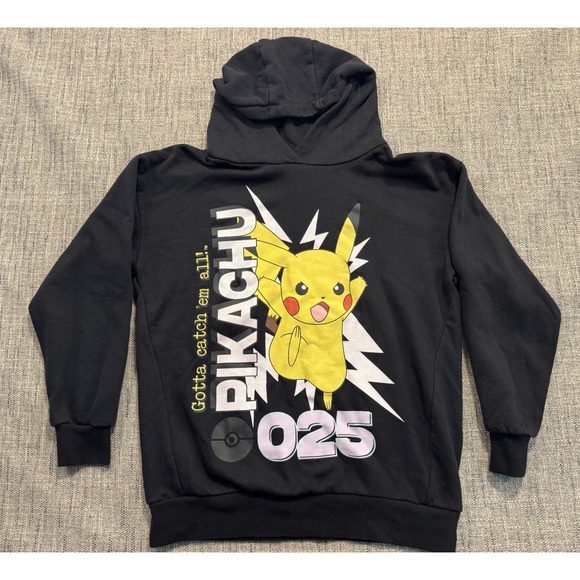 Pokemon Tops - Pokemon Pikachu Black Hoodie 2023 License Gotta Catch Em All! 025 12-13 Years Sz
